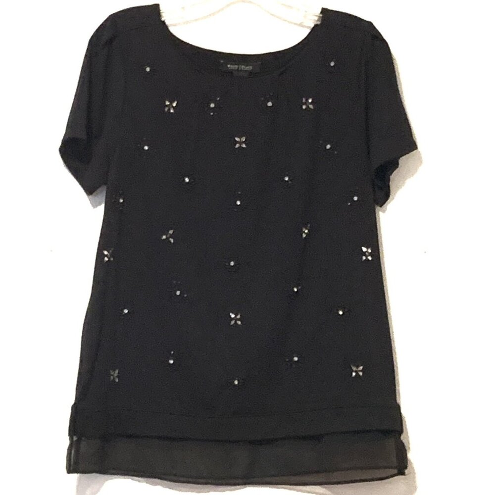 White House Black Market Medium Black Short Sleeve Blouse